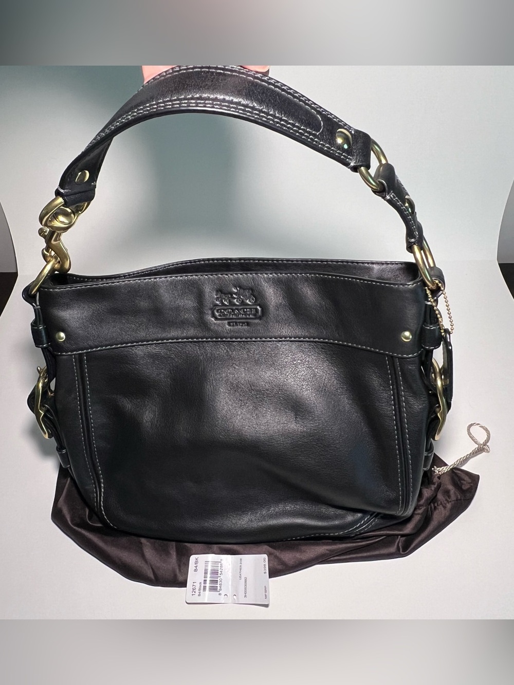 Coach Bleecker Black Leather Hobo Shoulder Bag with Gold Hardware